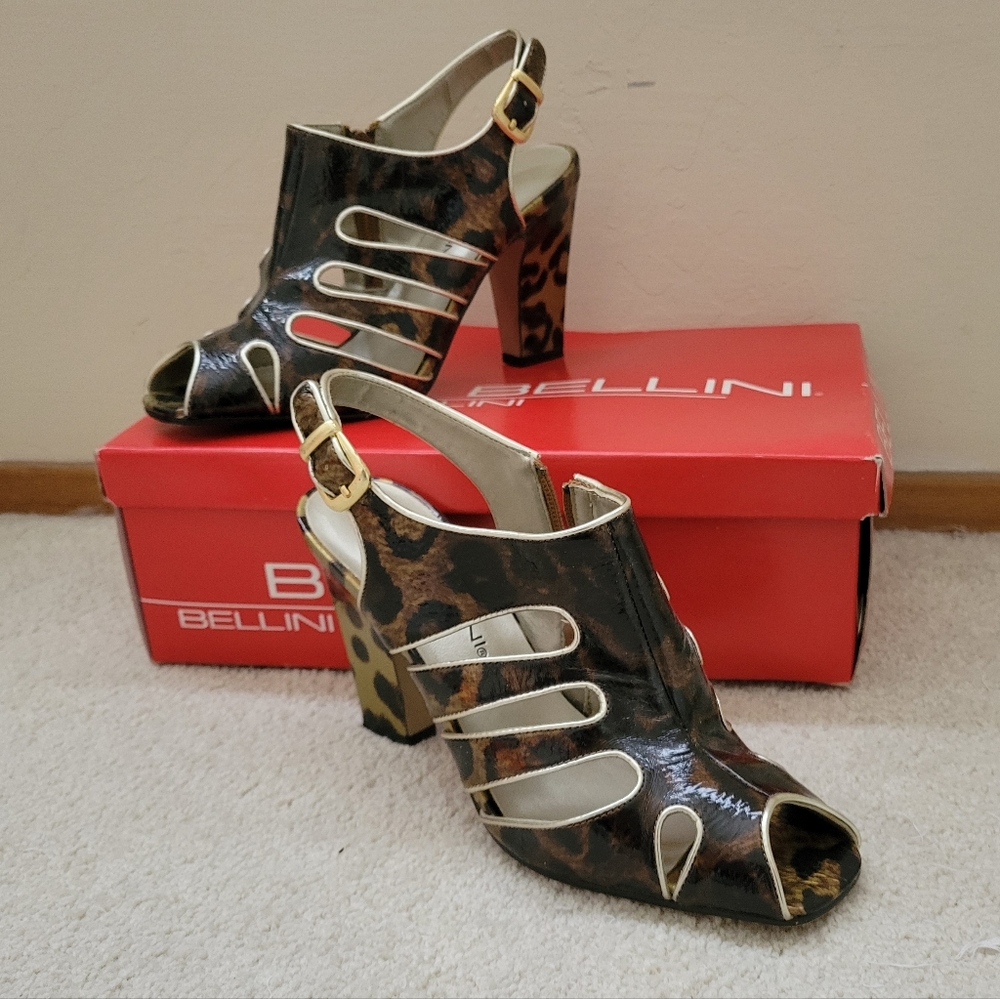 Bellini Women's Leopard Print Peep Toe Slingback Heels 7 W
